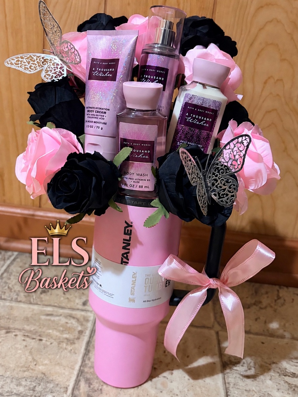 Stanley Pink Floral Spa Gift Tumbler with Bath Set
